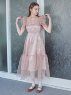 Dot organdy dress ピンクベージュ size:M model:171cm ANIUTA