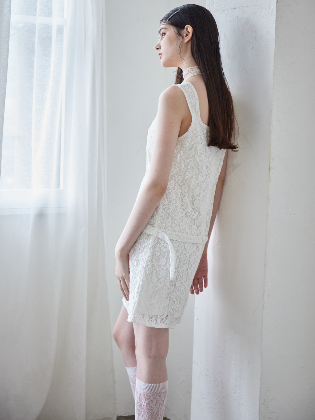 Low belt lace mini dress ホワイト size:M model:170cm ALICE