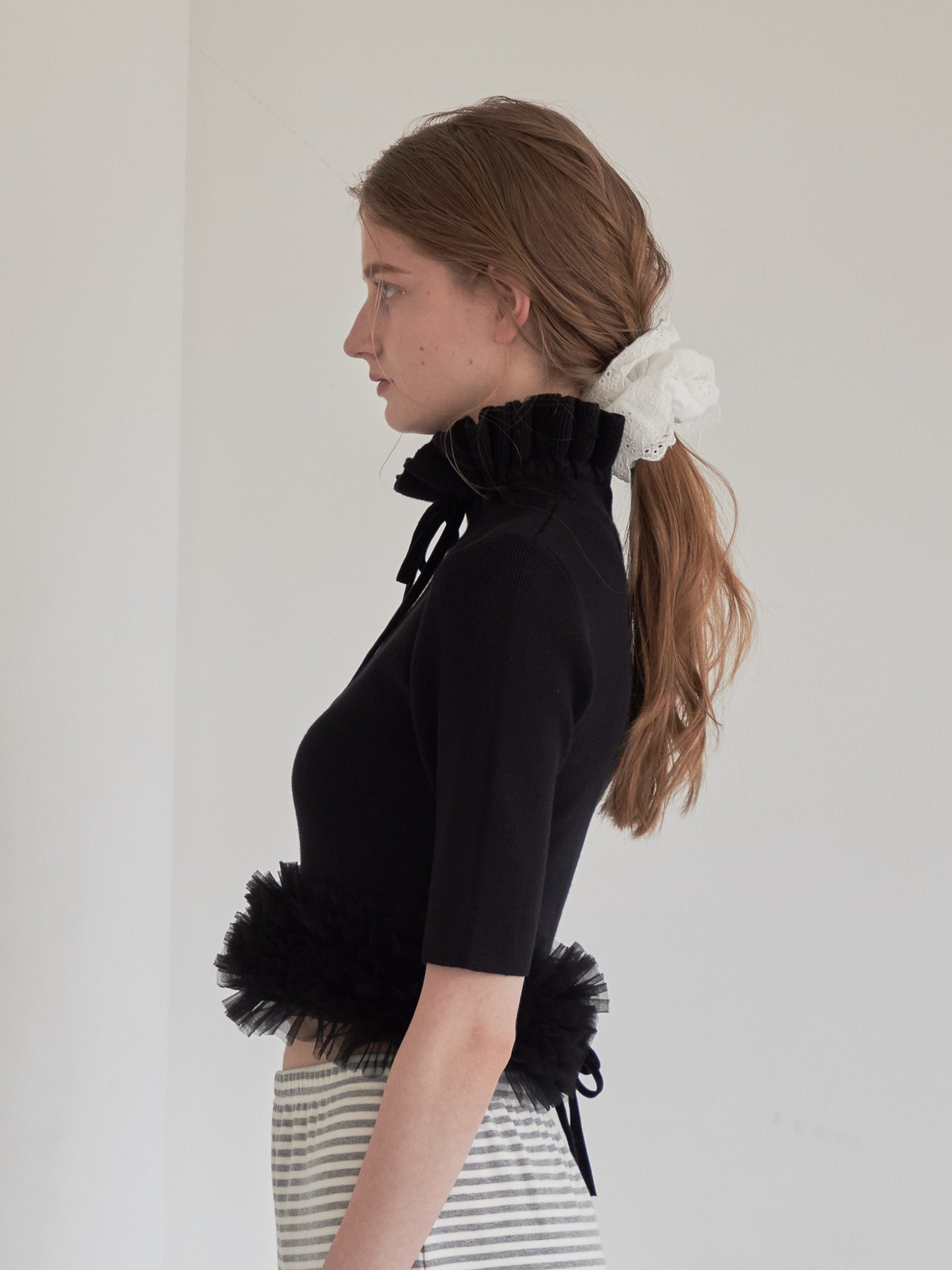Hem tulle rib knit ブラック size:M model:174cm LERA
