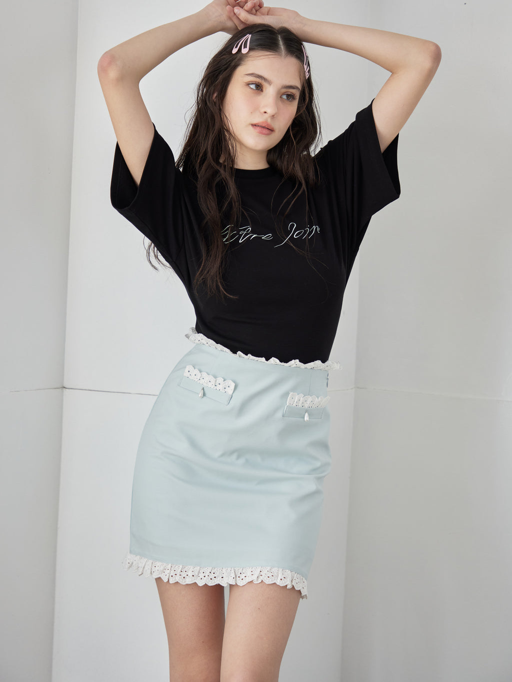 Lace trimming mini skirt ミント size:M model:172cm GINEVRA