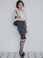 Hem lace sabrina pants グレー size:M model:161cm 富樫かなえ