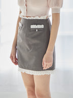 Lace trimming mini skirt グレー size:M model:172cm GINEVRA