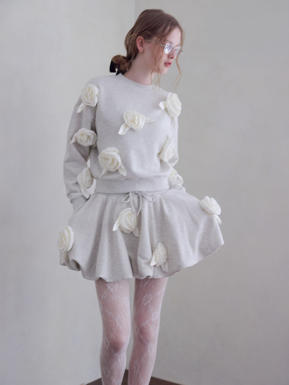 Many rose sweat balloon skirt グレー size:M model:173cm ALINA