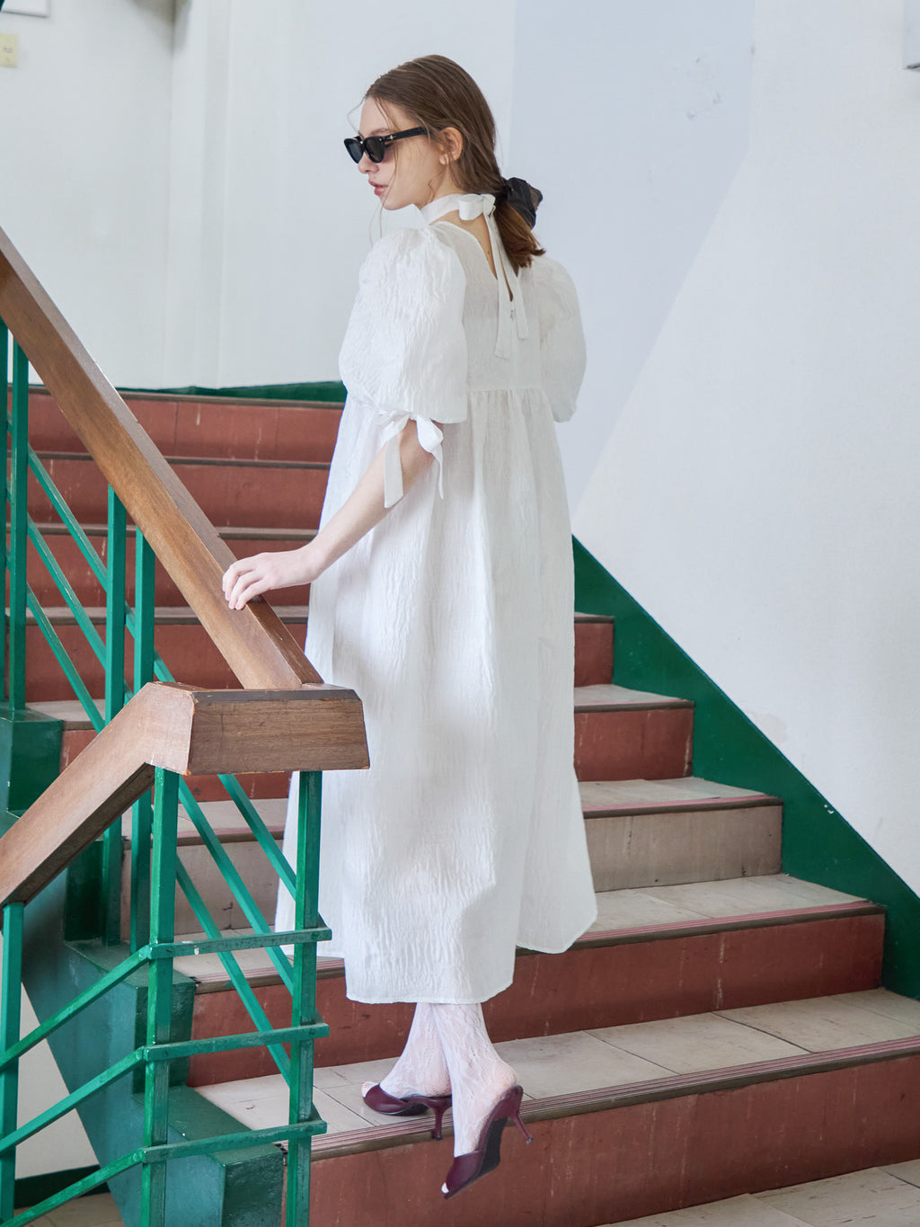 Ribbon jaquard volume dress ホワイト size:M model:171cm ANIUTA