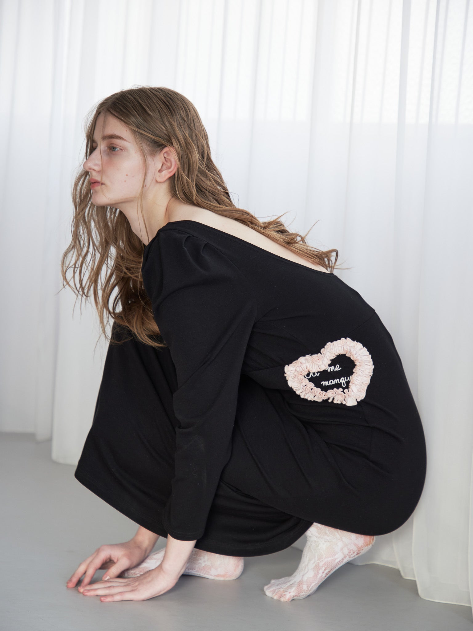 I miss you heart cut dress ブラック