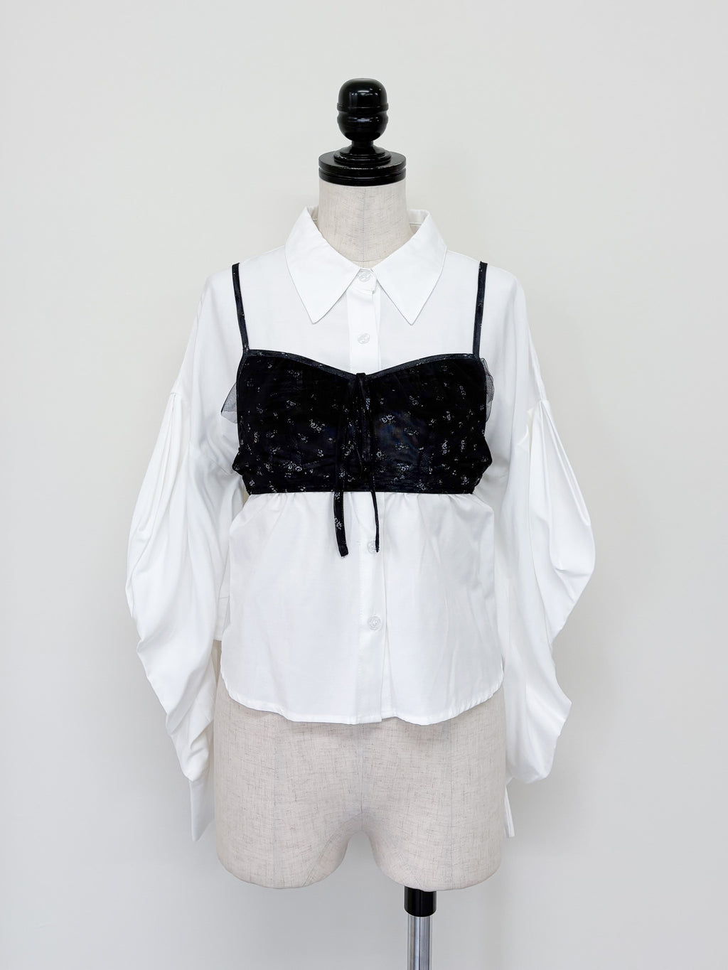 Tulle print dress & bra ブラック