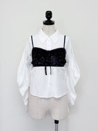 Tulle print dress & bra ブラック