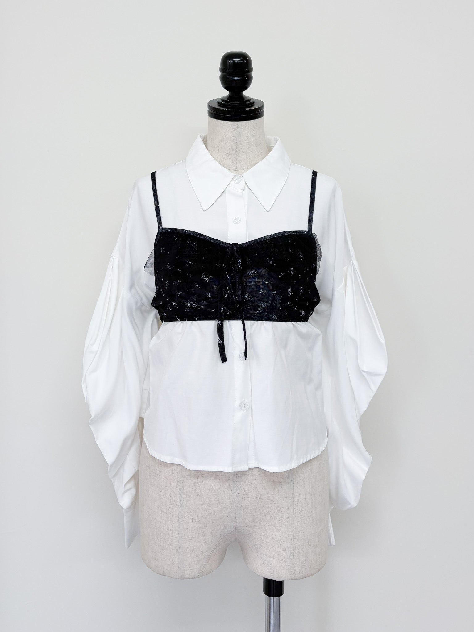 Tulle print dress & bra ブラック