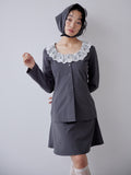 Lace trimmed tailored blouse グレー size:M model:161cm 富樫かなえ