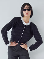 Frilly cable knit cardigan ブラック size:M model:161cm 富樫かなえ