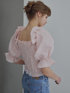 Sheer jacquard off shoulder blouse ピンク size:M model:175cm MARTA