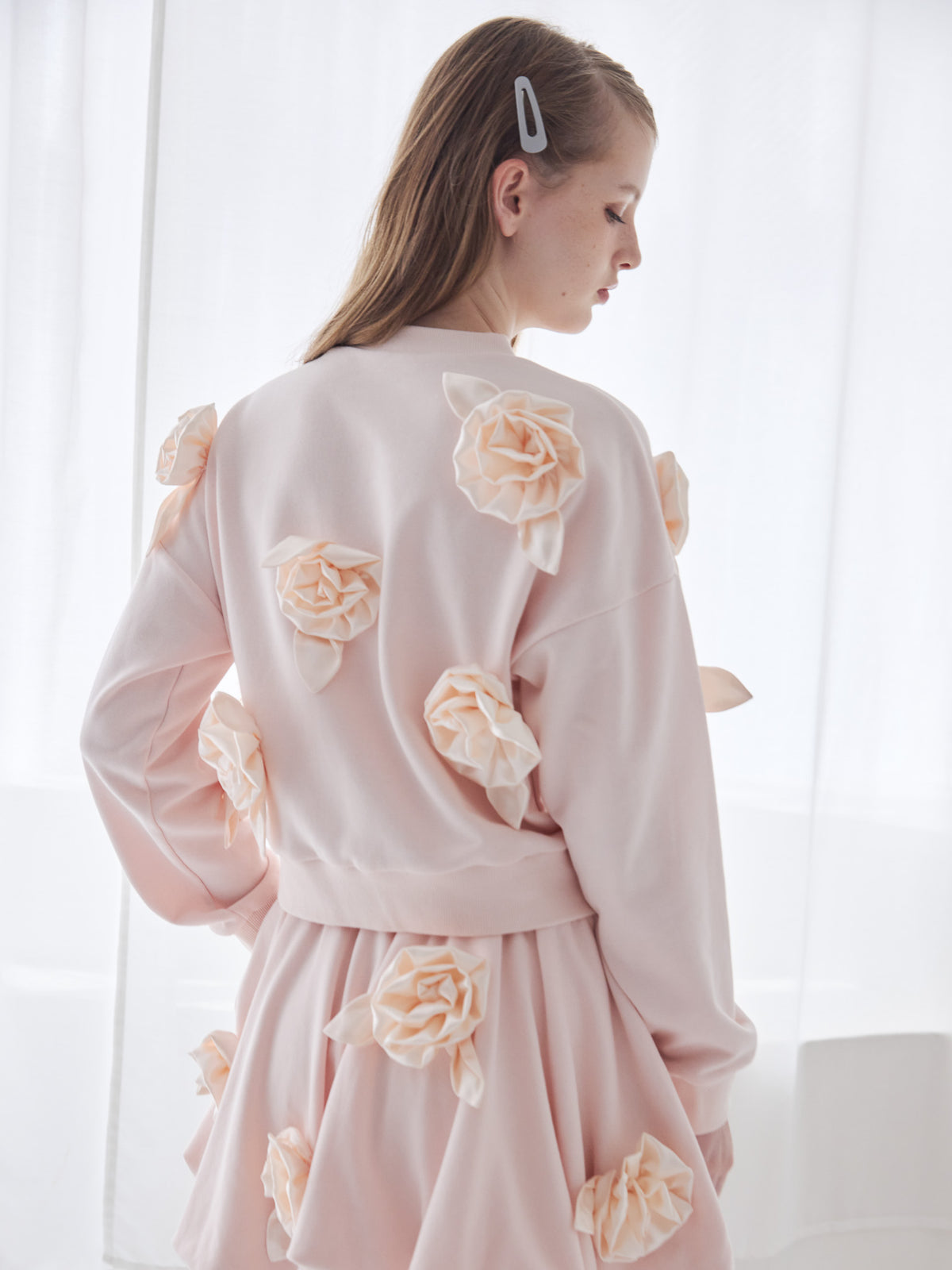 Many rose sweat top ピンク size:M model:173cm ALINA