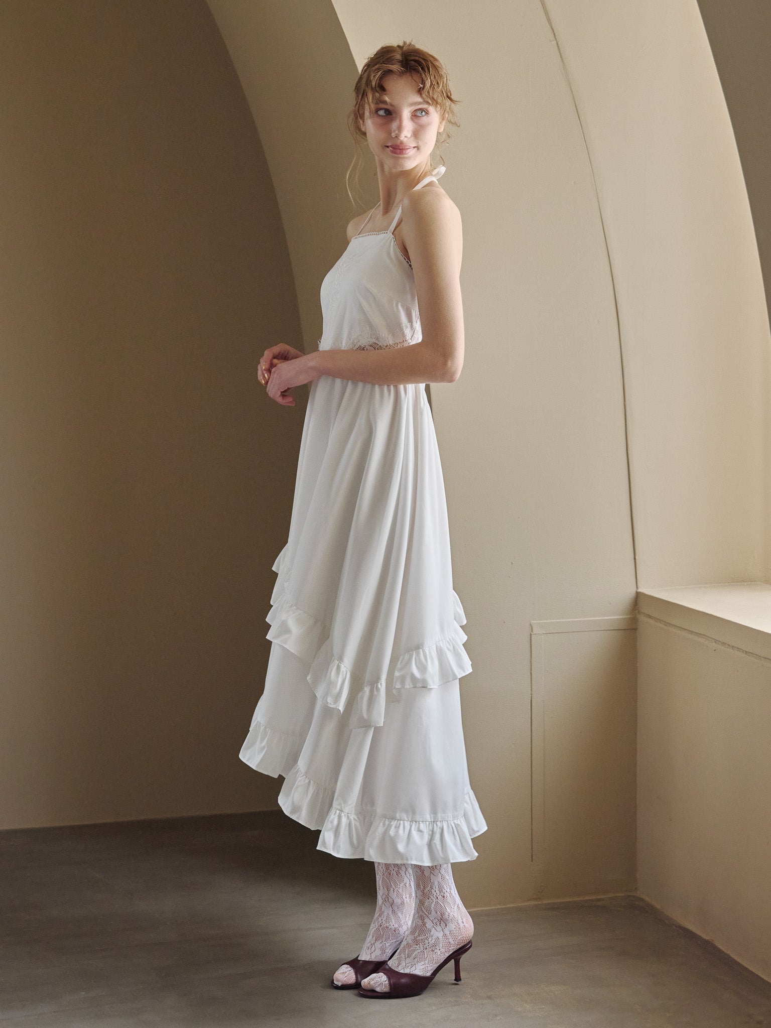 Lily embroidered apron long dress ホワイト size:M model:175cm MARTA