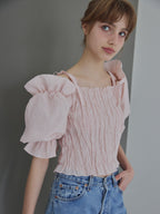 Sheer jacquard off shoulder blouse ピンク size:M model:175cm MARTA