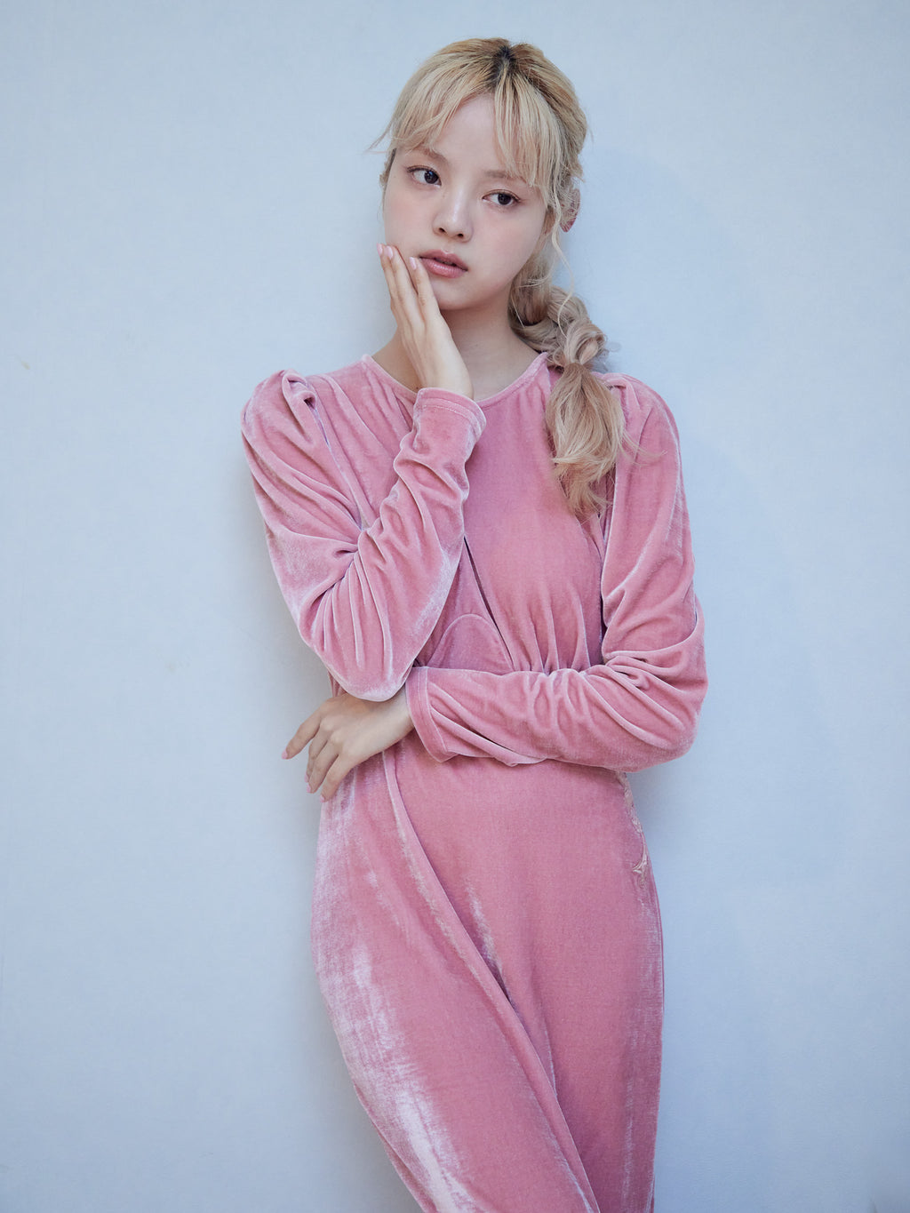 Ribbon embroidered velour dress & tippet ピンク size:M model:163cm MINAMI