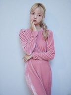 Ribbon embroidered velour dress & tippet ピンク size:M model:163cm MINAMI
