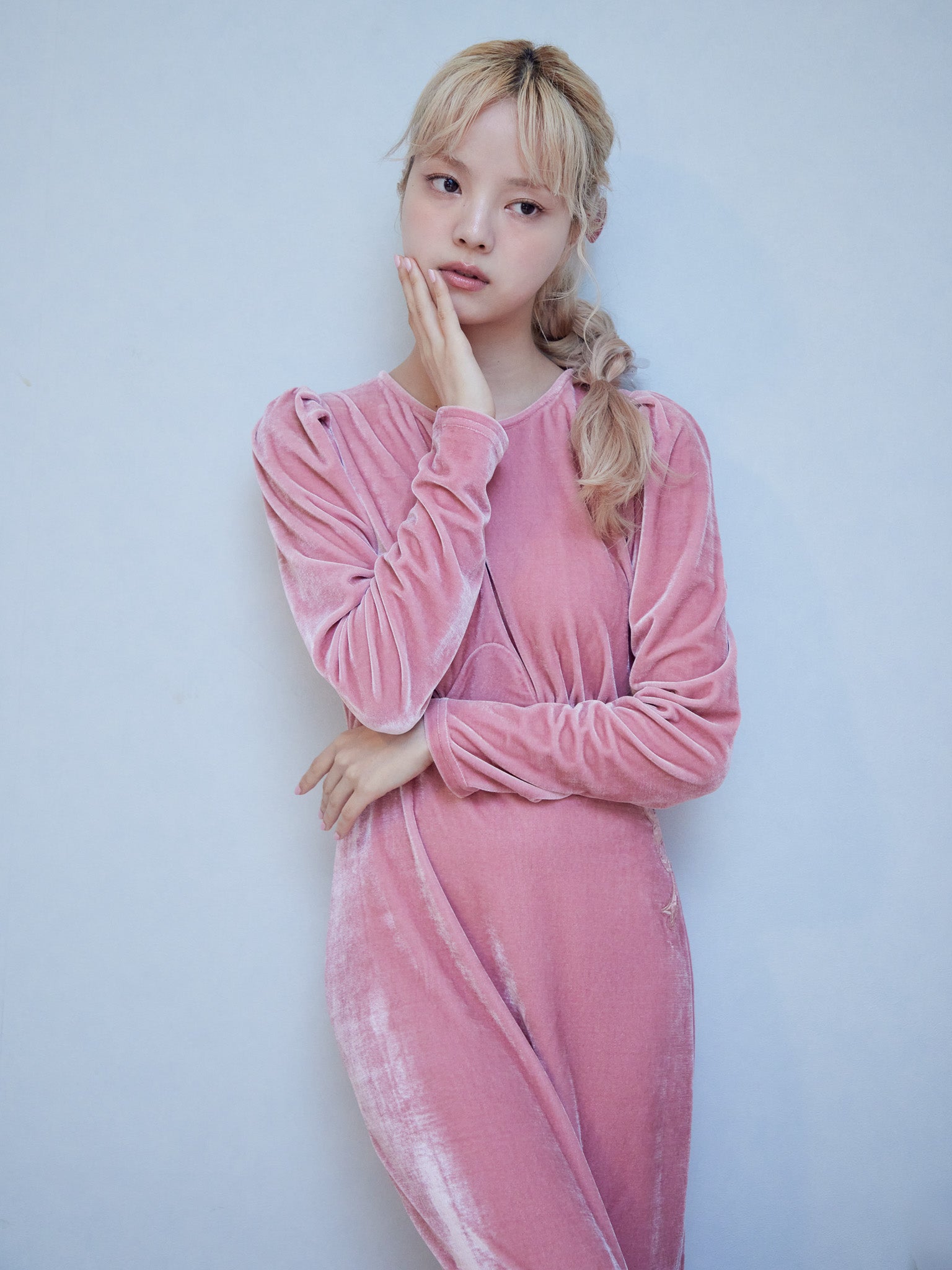 Ribbon embroidered velour dress & tippet ピンク size:M model:163cm MINAMI