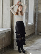 Shiny lace tiered skirt ブラック size:M model:173cm DASHA.G