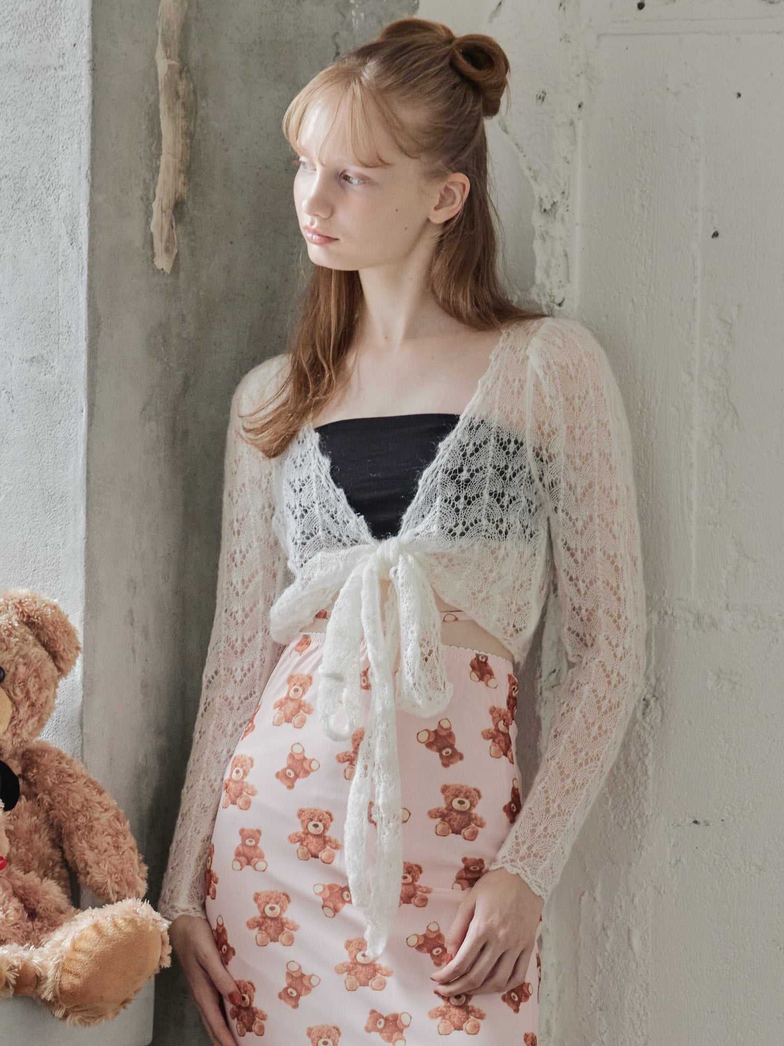 Mohair crochet ribbon cardigan ホワイト size:M model:173cm DASHA.G