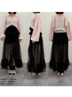 Frill tulle skirt & shorts set ブラック