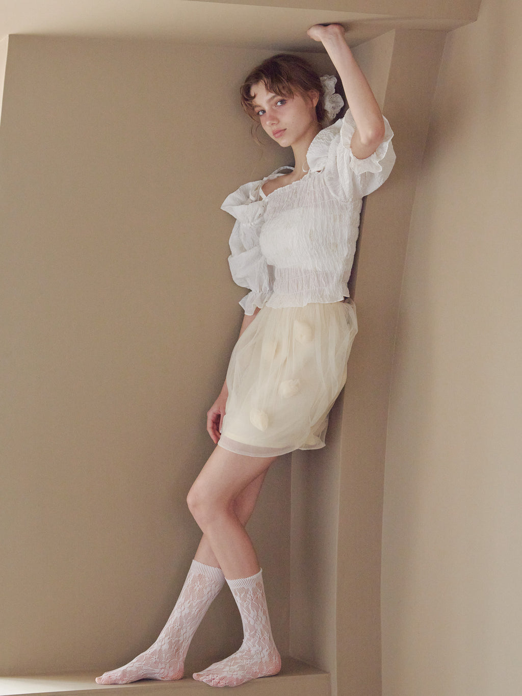 Rose tulle mini skirt イエロー size:M model:175cm MARTA