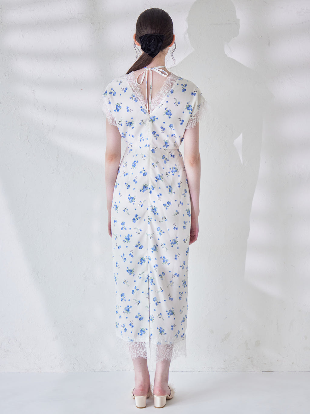 Lace trimming flower dress ブルー size:M model:170cm ALICE