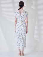 Lace trimming flower dress ブルー size:M model:170cm ALICE