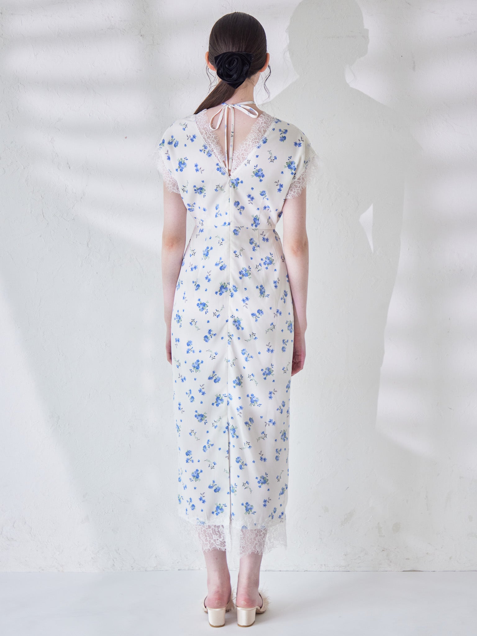 Lace trimming flower dress ブルー size:M model:170cm ALICE