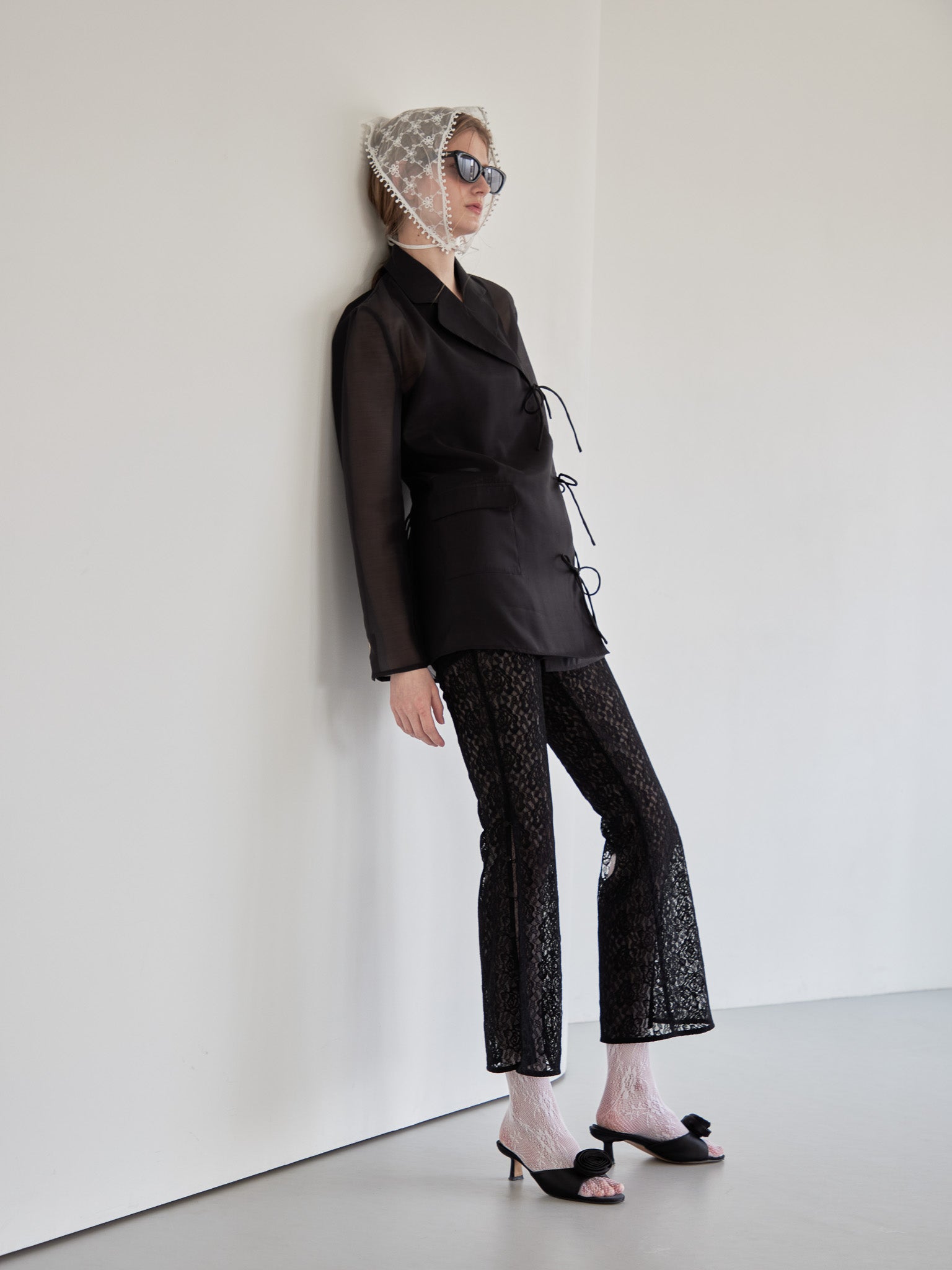 Ribbon sheer jacket ブラック size:M model:174cm LERA