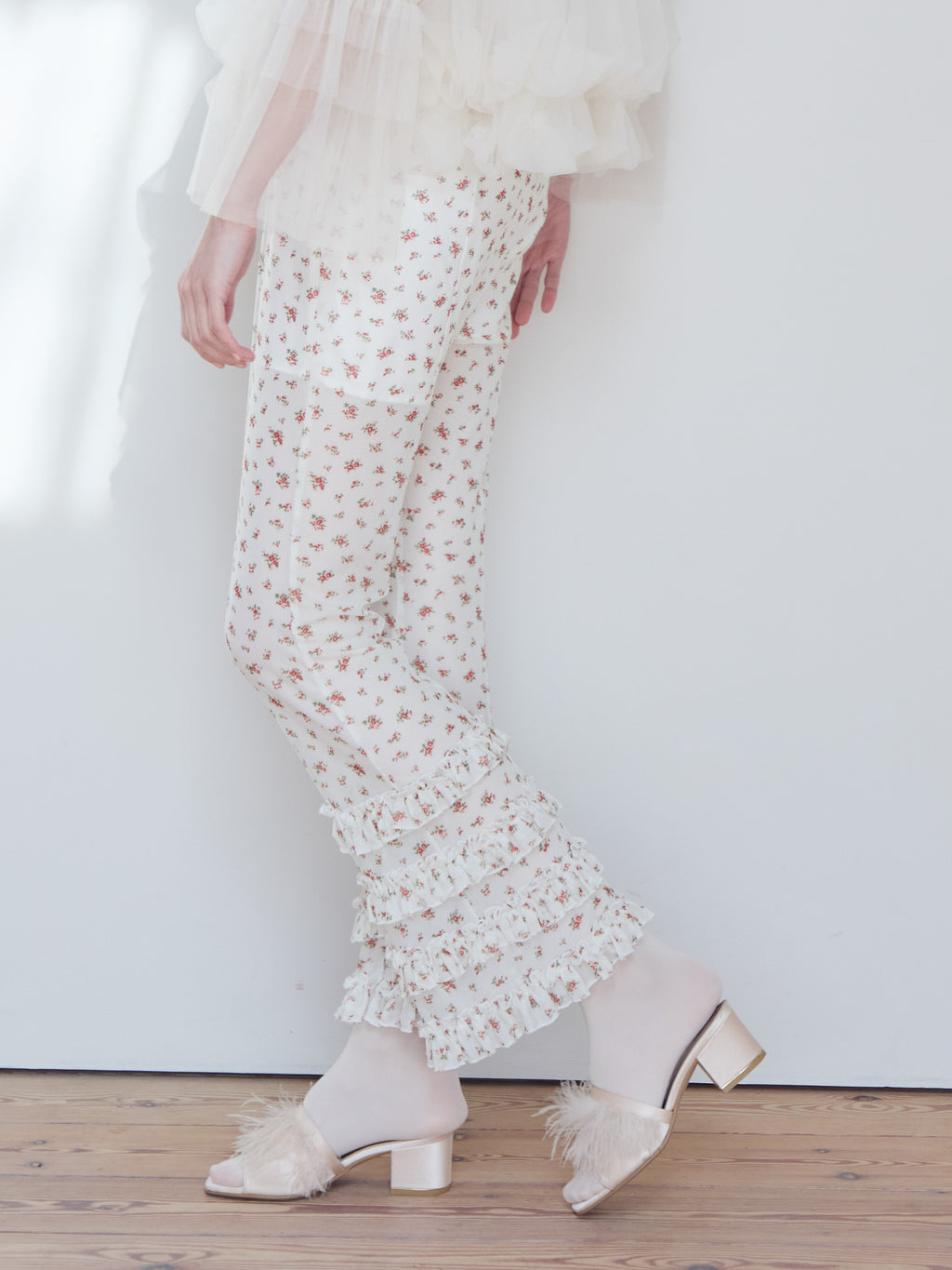 Frill tulle print pants アイボリー size:M model:174cm KATERYNA
