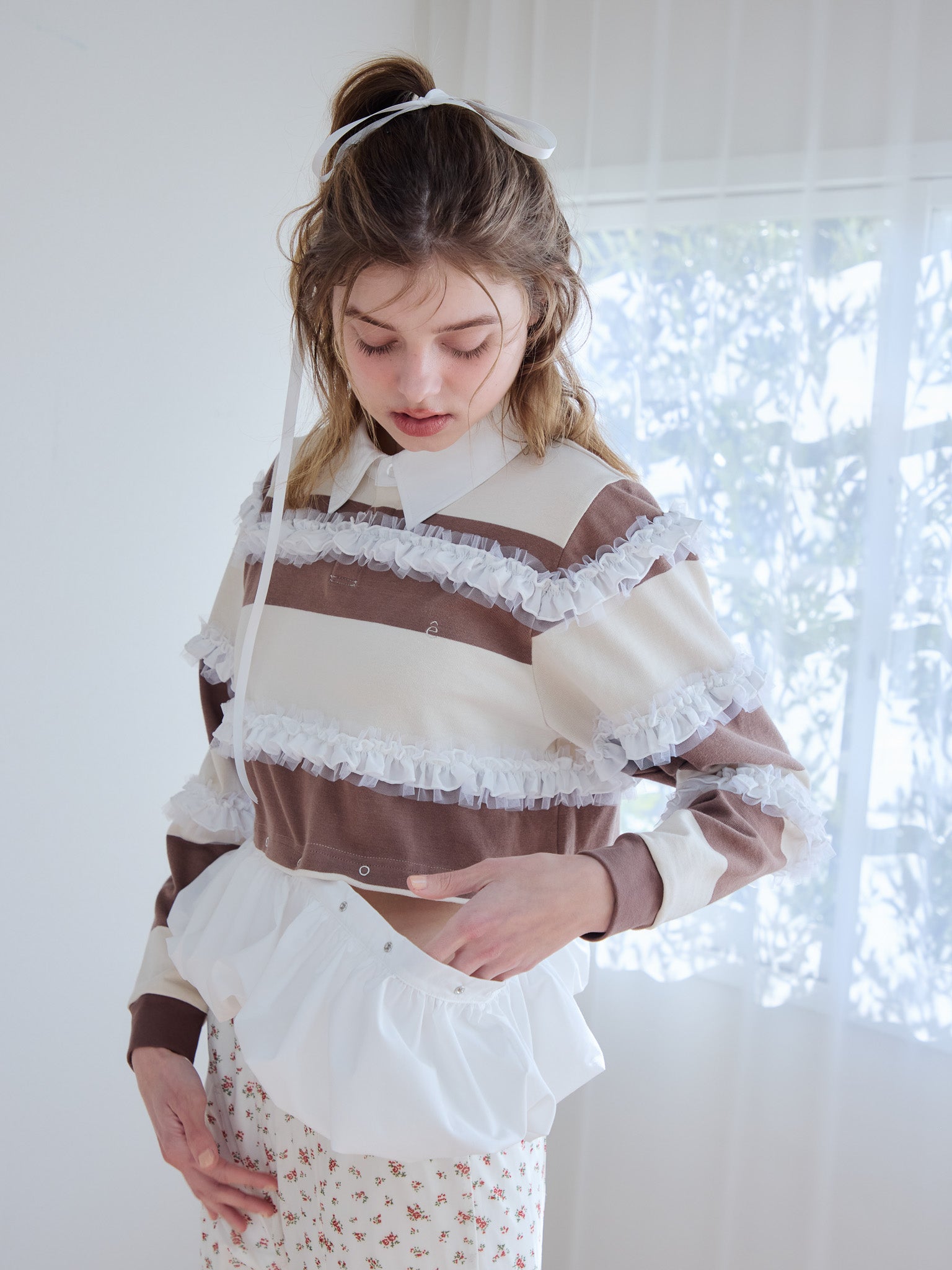 Balloon hem rugby shirt モカ size:M model:174cm KATERYNA