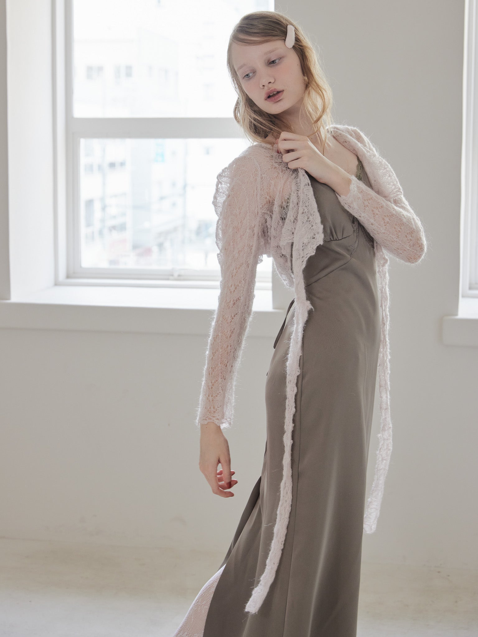 Mohair crochet ribbon cardigan ピンク size:M model:173cm DASHA.G
