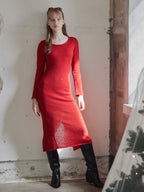 Back open shiny knit dress レッド size:M model:173cm DASHA.G