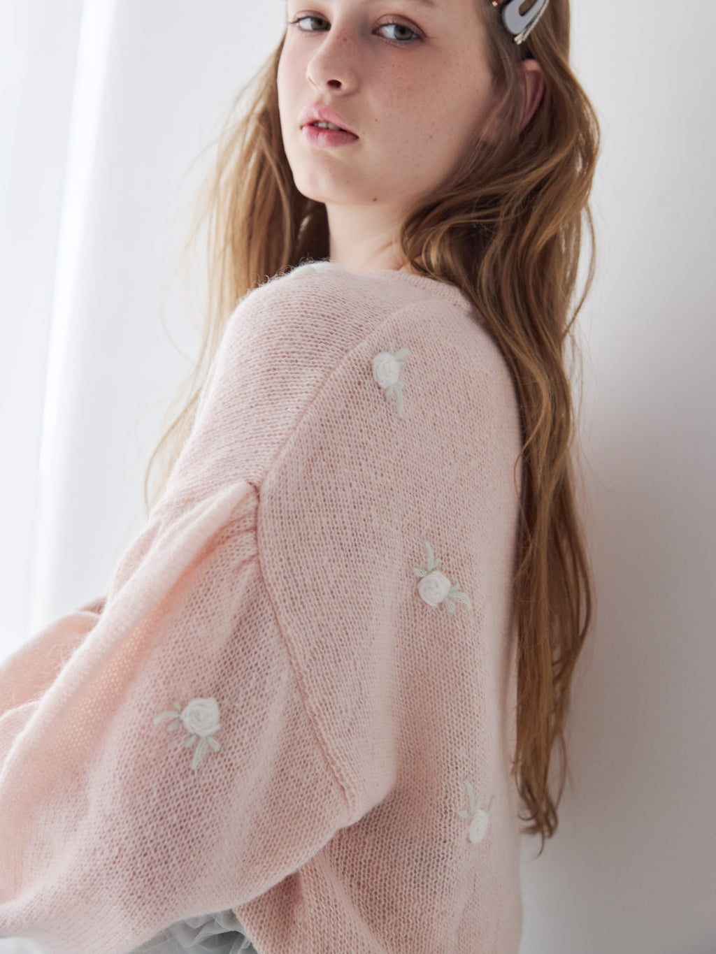 Many rose embroidery cardigan ピンク size:M model:173cm ALINA