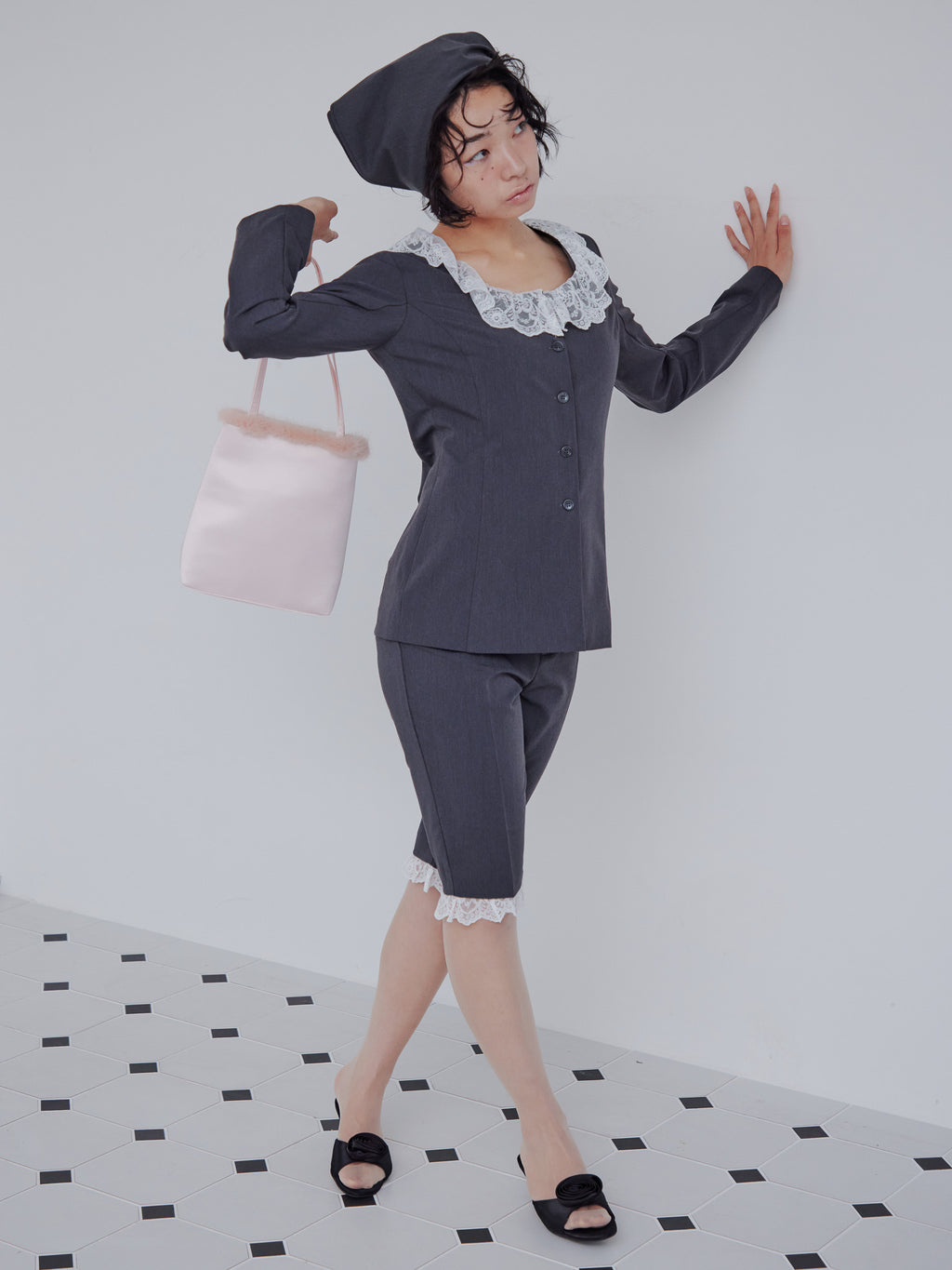 Fur satin bag ピンク size:M model:161cm 富樫かなえ