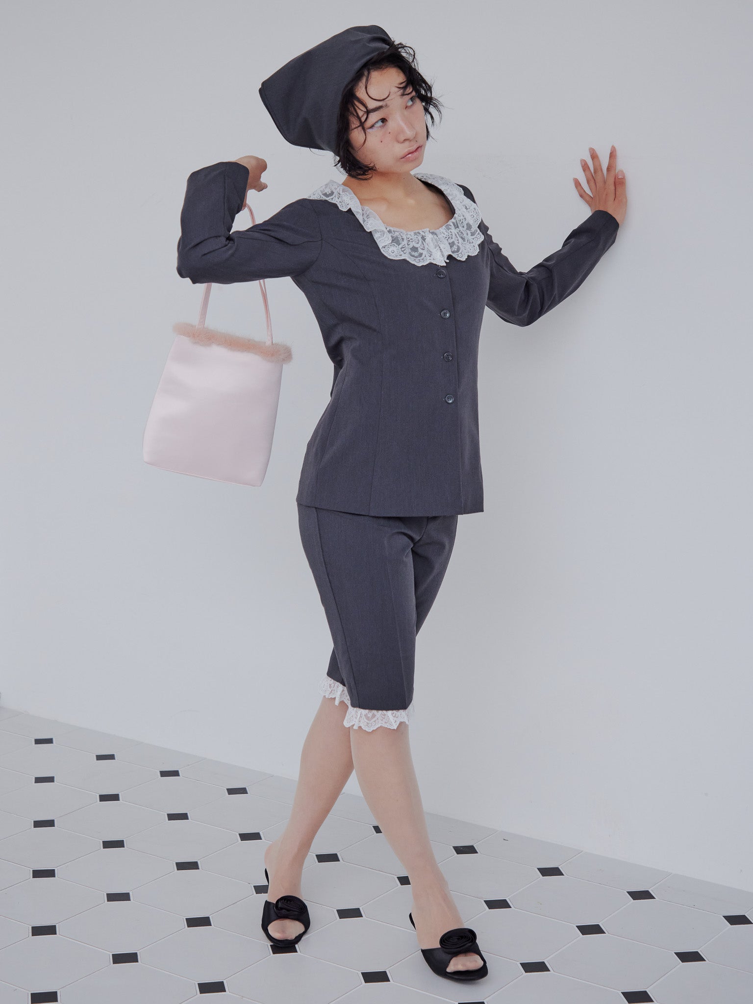 Fur satin bag ピンク size:M model:161cm 富樫かなえ