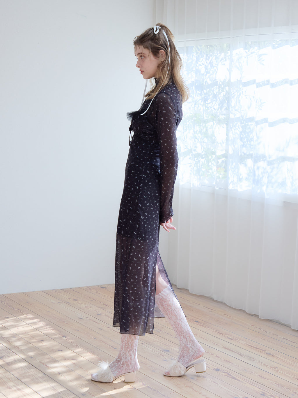 Tulle print dress & bra ブラック size:M model:174cm KATERYNA