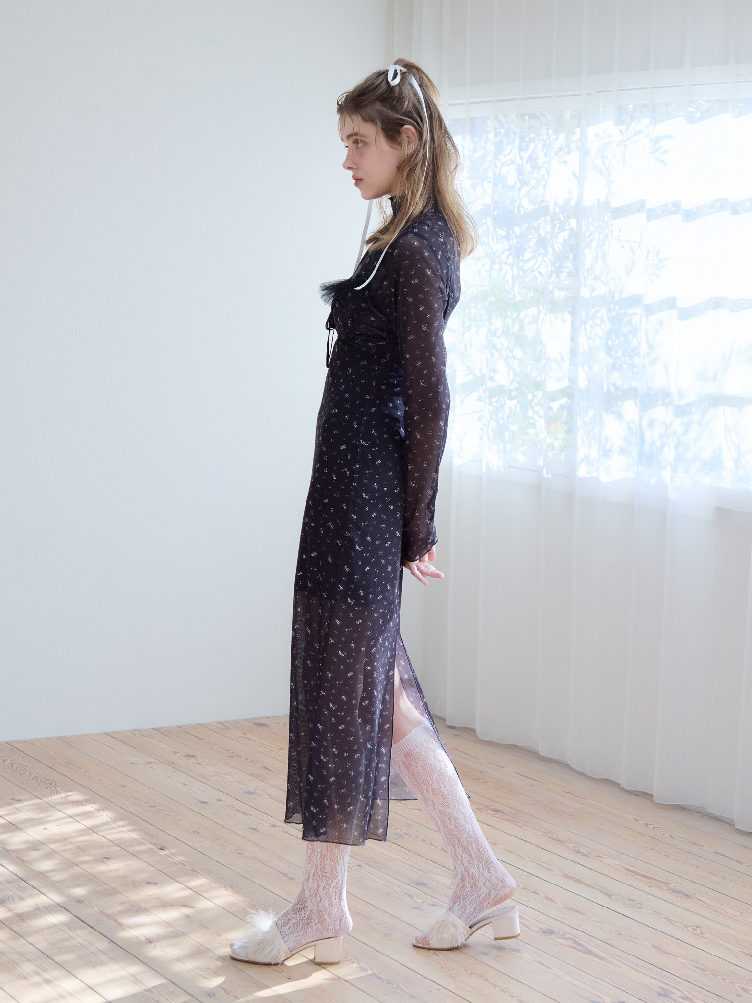 Tulle print dress & bra ブラック size:M model:174cm KATERYNA