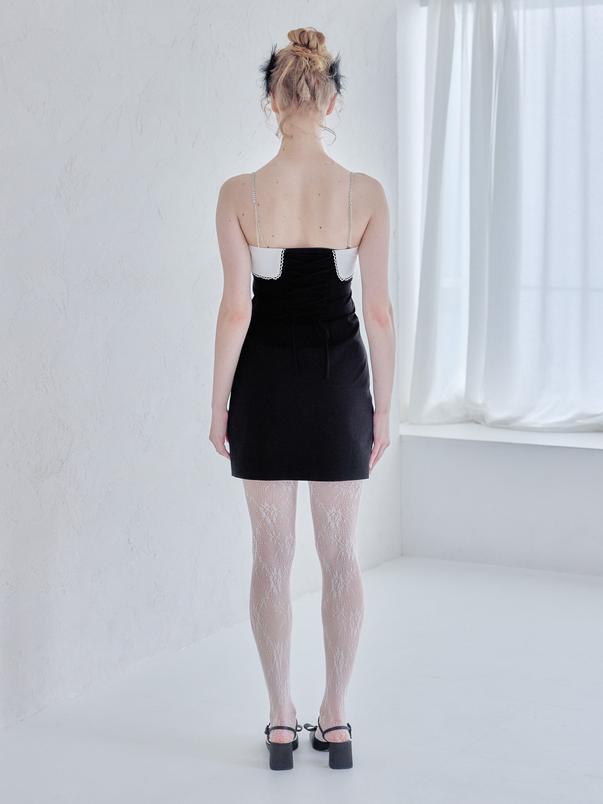 Rhinestone mini dress ブラック size:M model:173cm Olesia