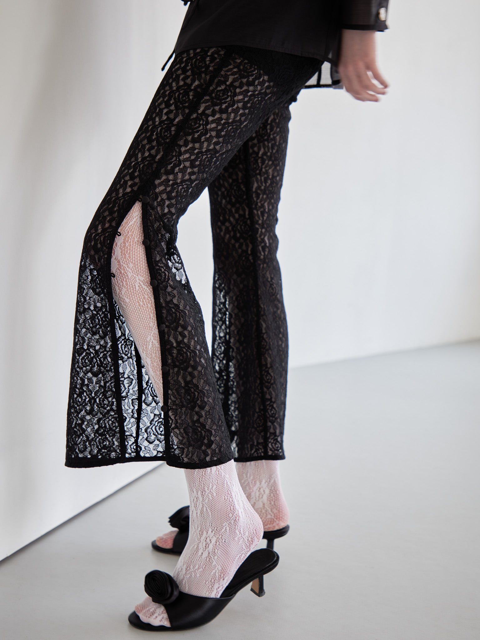 Heart trimming lace pants ブラック size:M model:174cm LERA