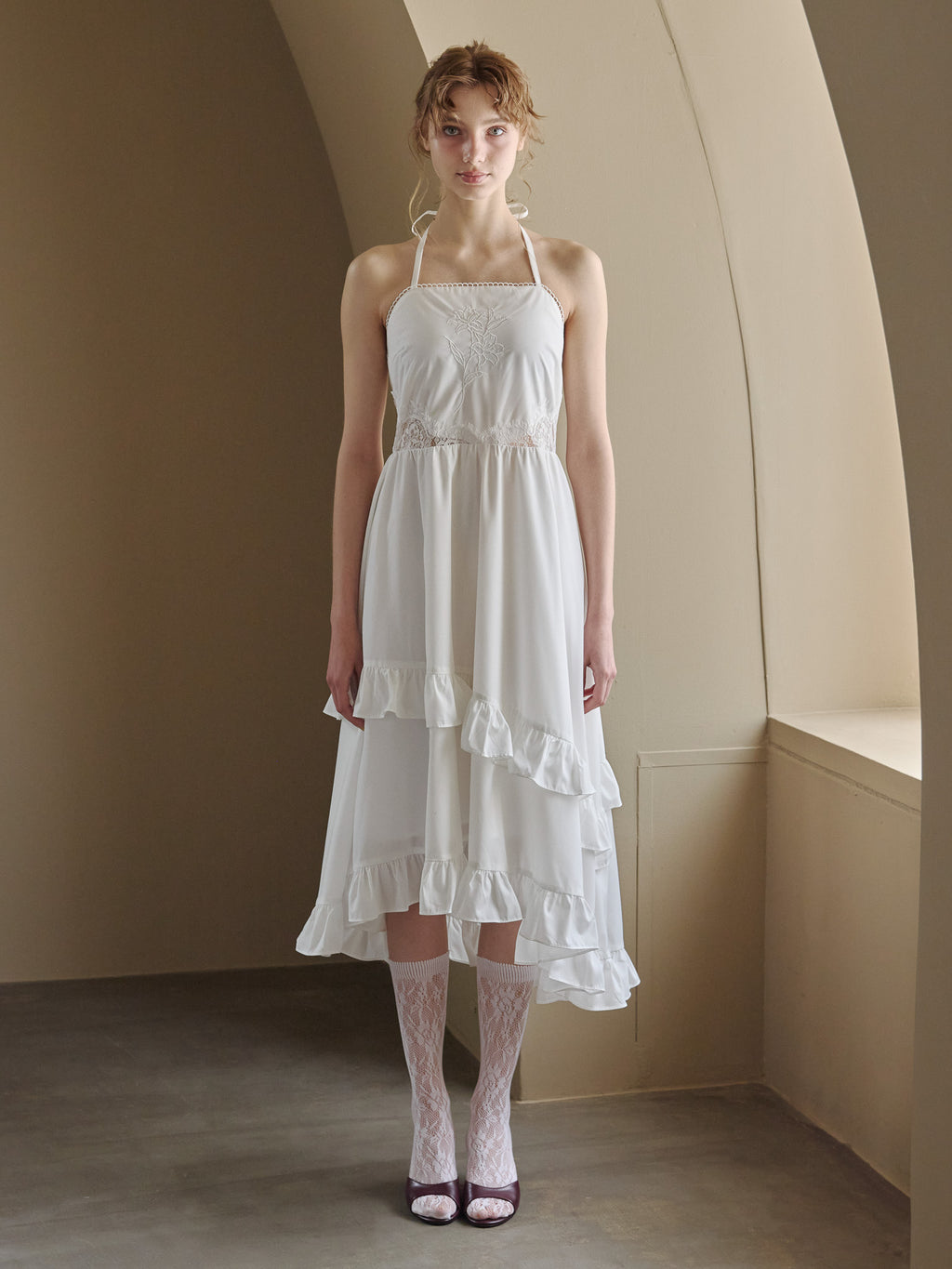 Lily embroidered apron long dress ホワイト size:M model:175cm MARTA