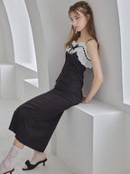 Lace ribbon stripe tight dress ブラック size:M model:175cm MARTA
