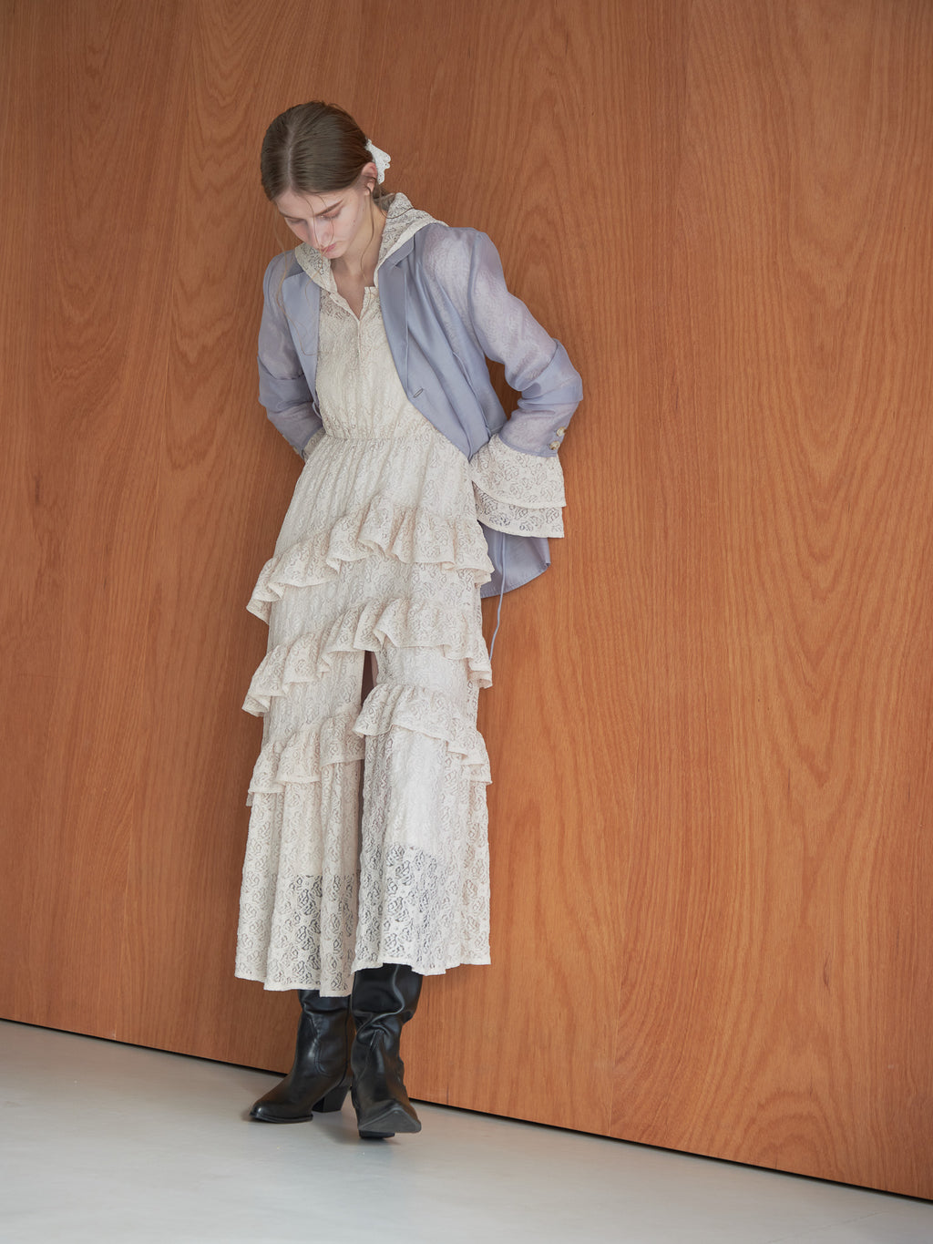 Ribbon sheer jacket グレー size:M model:174cm LERA