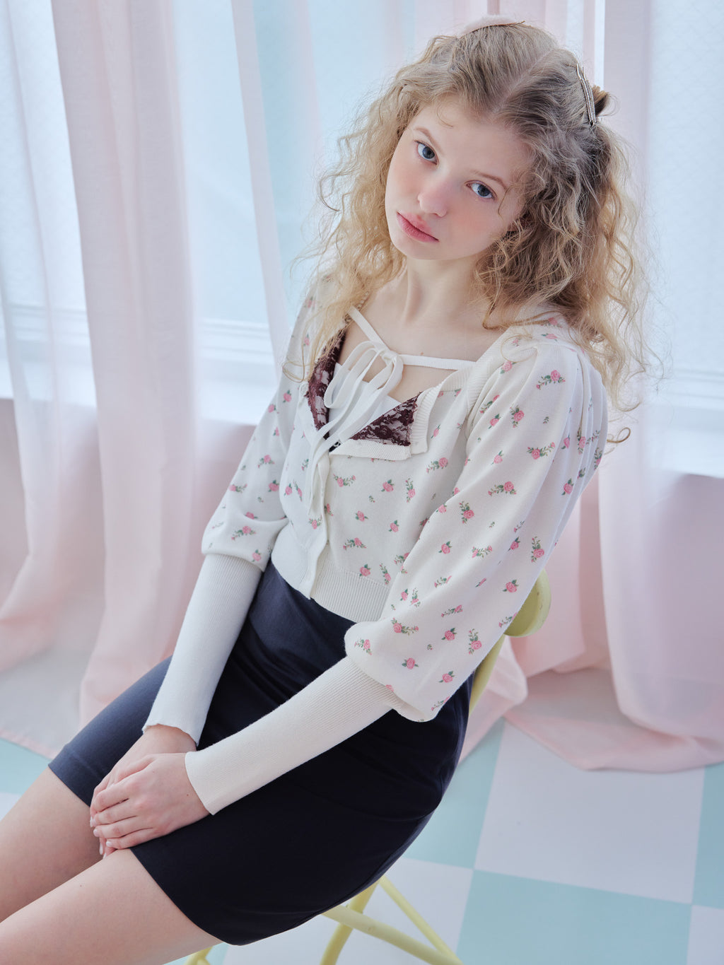 Lace lined cardigan ホワイト size:M model:173cm Olesia