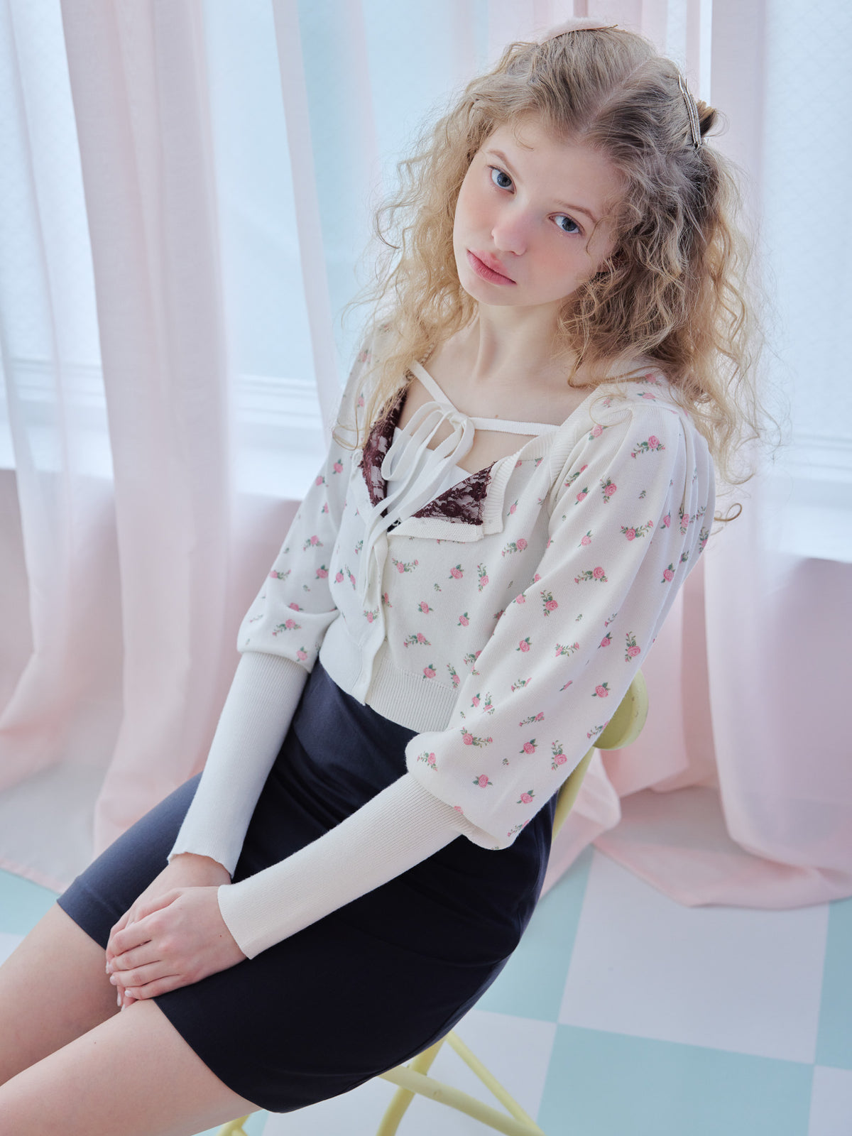 Lace lined cardigan ホワイト size:M model:173cm Olesia