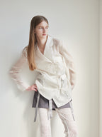 Ribbon sheer jacket アイボリー size:M model:174cm LERA
