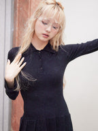 Low waist pleated glitter knit dress ブラック size:M model:163cm MINAMI