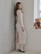Back open shiny knit dress ピンク size:M model:173cm DASHA.G