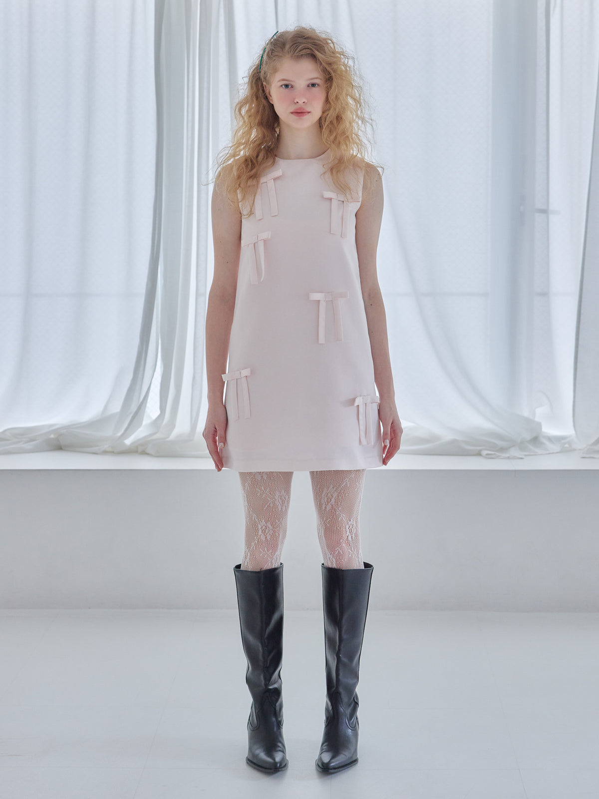 Many ribbon satin mini dress ピンク size:M model:173cm Olesia