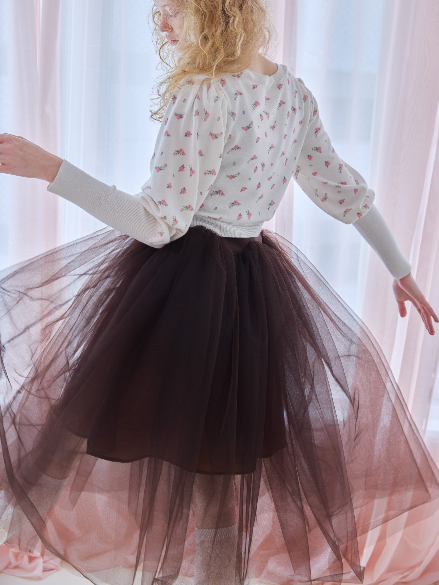 Volume tulle skirt tank dress ブラウン size:M model:173cm Olesia